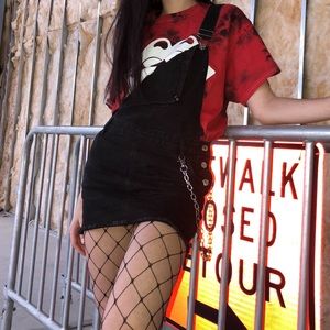 Black denim mini skirt overalls